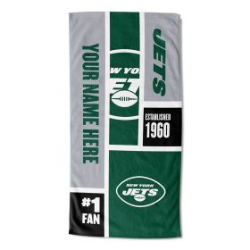 [Personalization Only] OFFICIAL NFL Colorblock Personalized Beach Towel - Jets